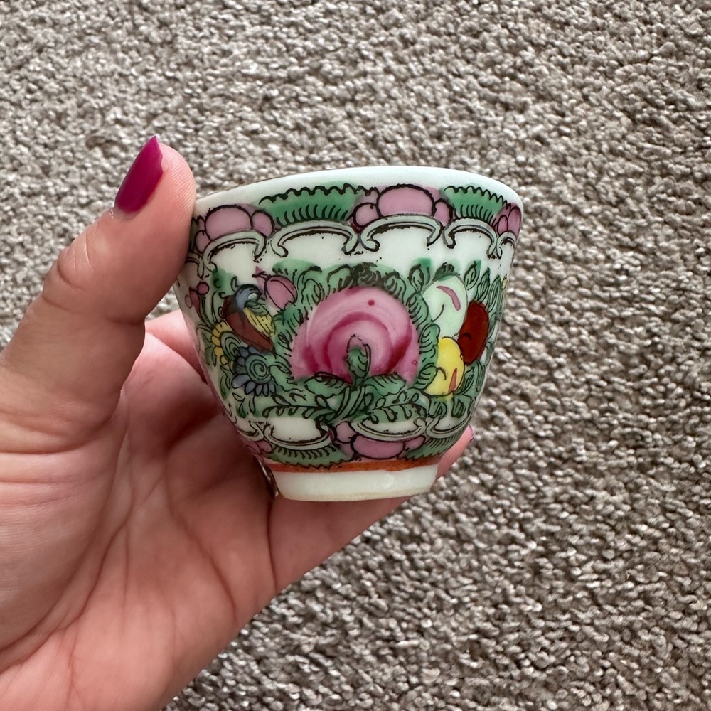Floral Porcelain Teacup with Pink and Green Design